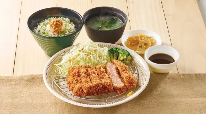 Homemade Thick-Cut Pork Fillet Cutlet Meal with Shirasu & Grated Radish Rice (with Miso Soup & Side Dishes)