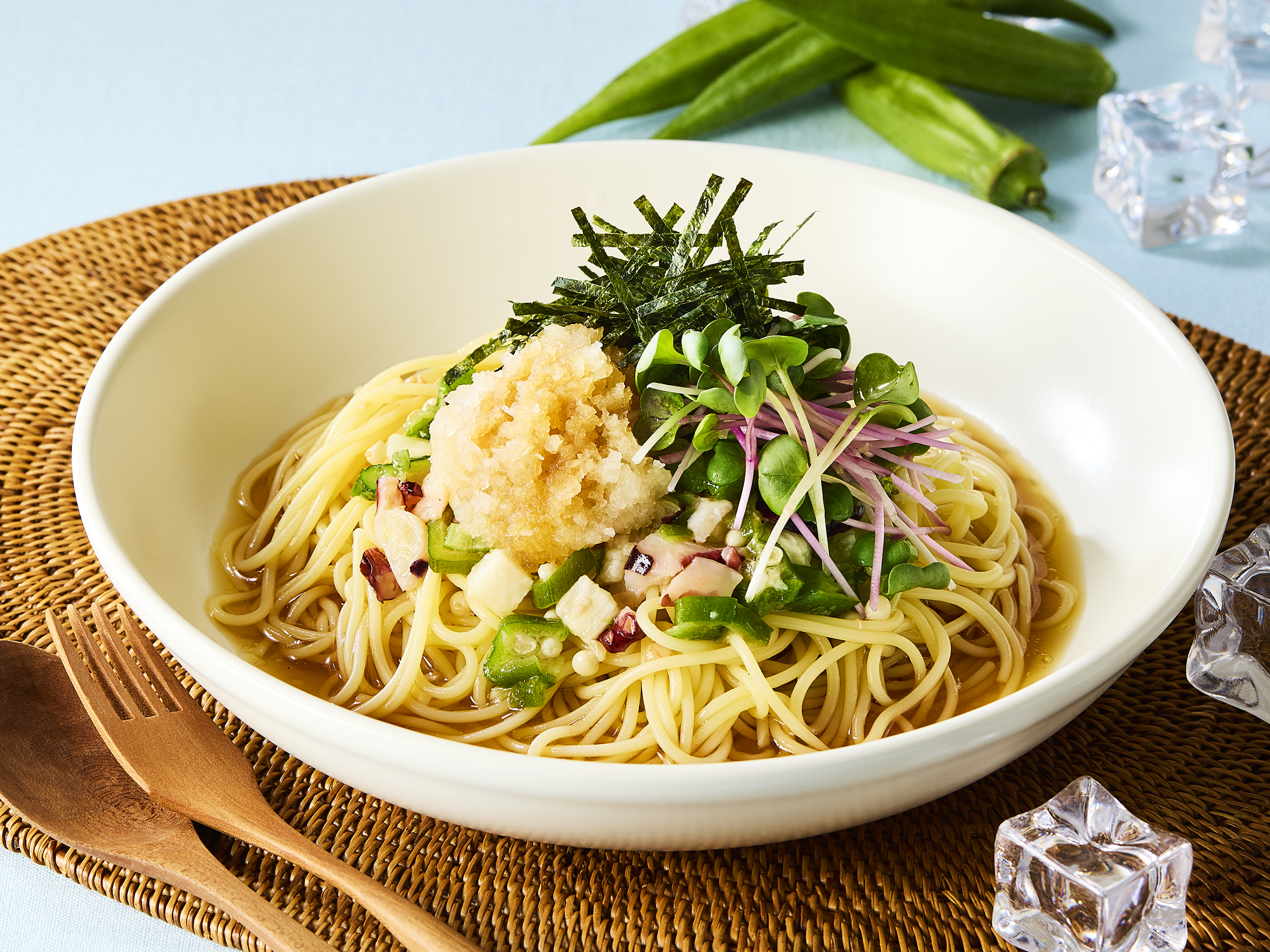 Cold Pasta with Octopus and Yam in Grated Daikon Japanese Sauce