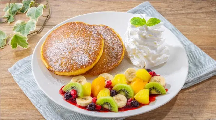 Colorful Fruit & Mori-Mori Whipped Cream Pancakes