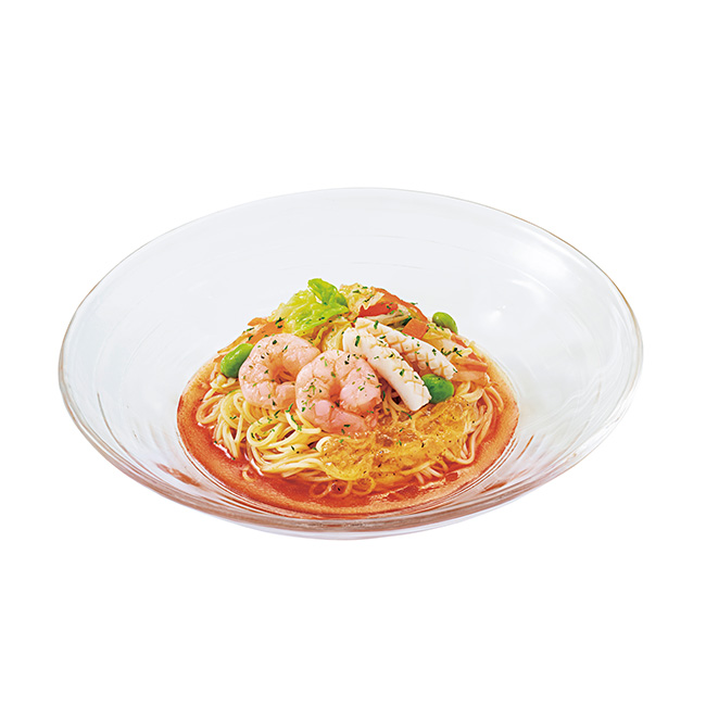 Cold Seafood and Vegetable Tomato Noodles with Lemon Jelly